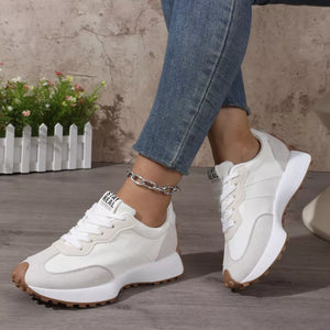 Round Toe Flats Sneakers in Beige, close-up detail