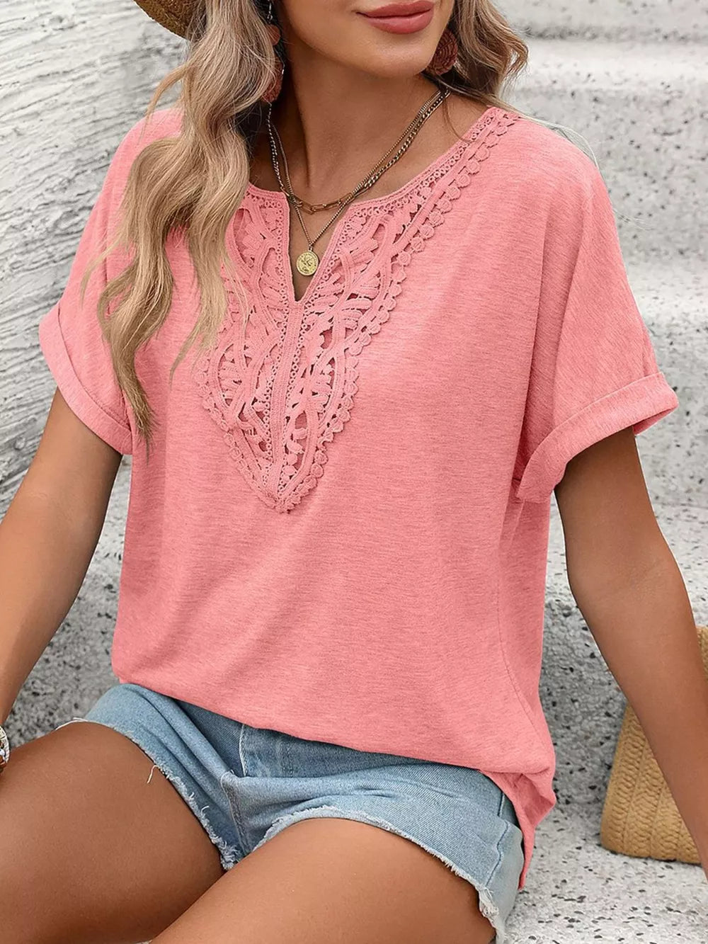Relaxed fit maternity t-shirt with lace trim in dark green