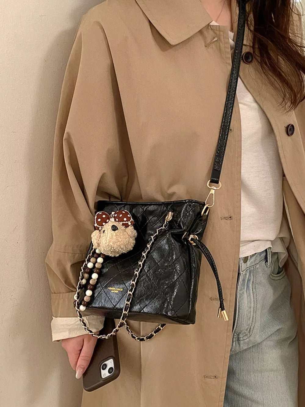 Pu Leather Crossbody Bag in White, front view