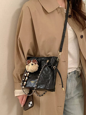 Pu Leather Crossbody Bag in White, front view