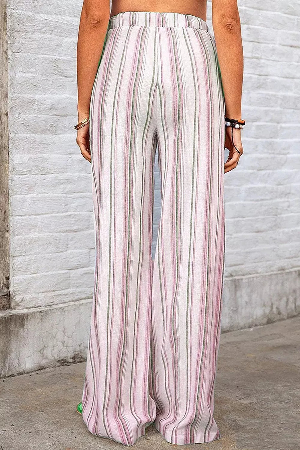 Full Size Striped Wide-leg Pants Plus Size in Dusty Pink, fit detail