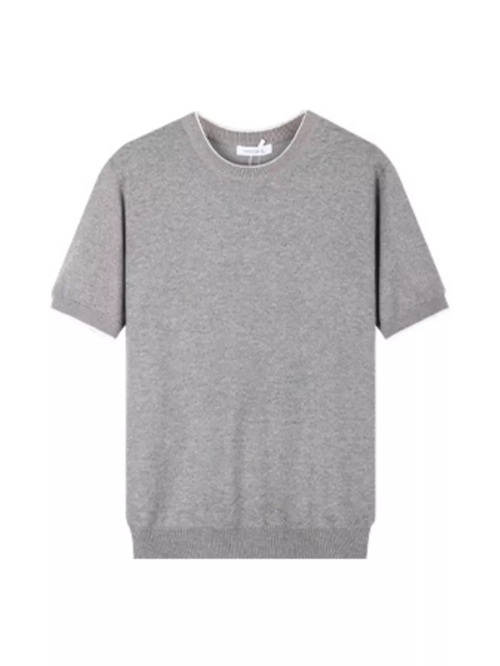 Men's gray crew neck t-shirt with contrast trim on neckline and hem