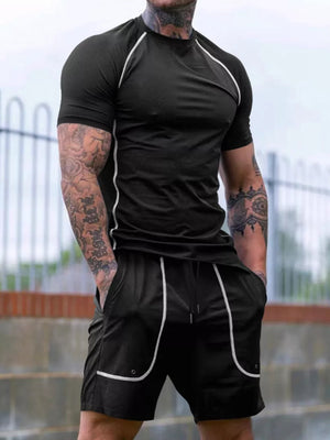 Men's Casual Short Sleeve T-shirt And Shorts Set in Black, back view