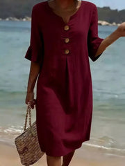 Full Size Casual Button Midi Dress With Ruffle Sleeves in Yellow, alternate angle