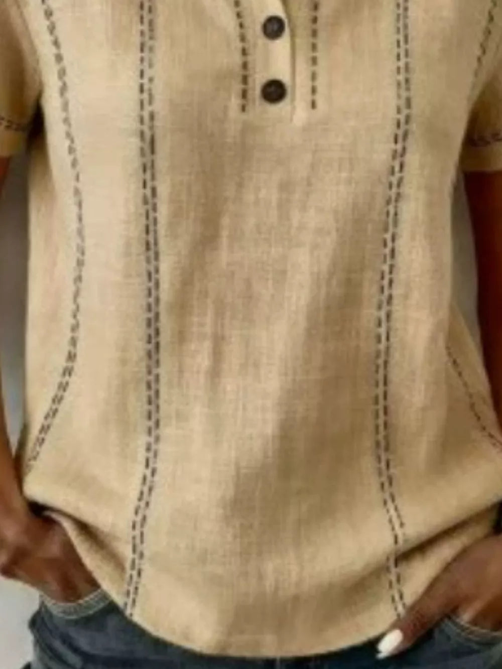 Button Detail Short Sleeve Blouse Plus Size in Gray, product detail