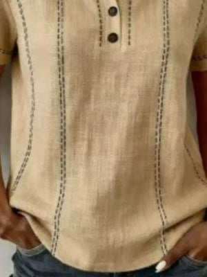 Button Detail Short Sleeve Blouse Plus Size in Gray, product detail
