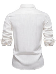 White linen casual shirt with buttoned cuffs and collar