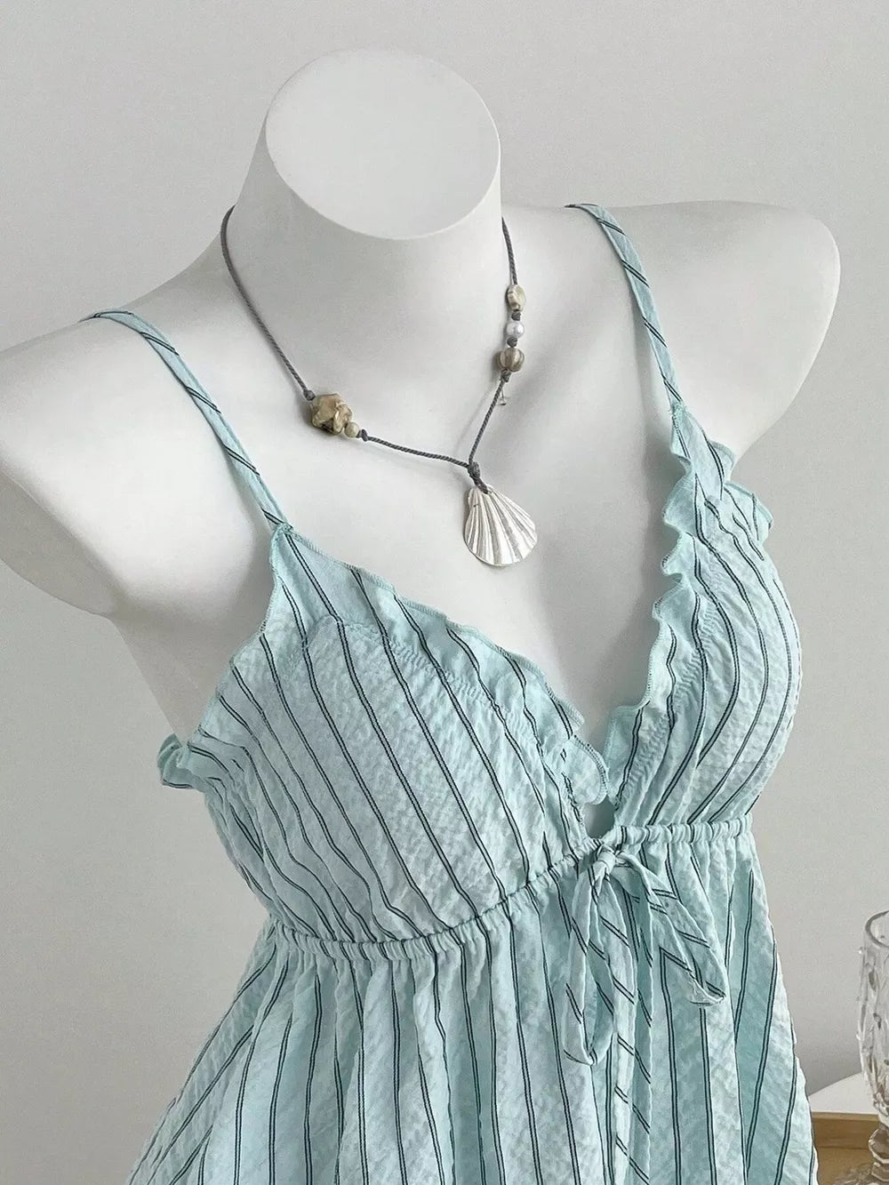 Tie Front Striped Cami And Shorts Set, side view