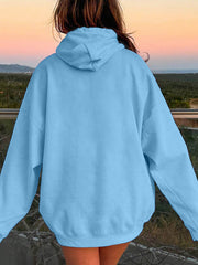 Light blue oversized hoodie with pouch pocket, casual long sleeve sweatshirt