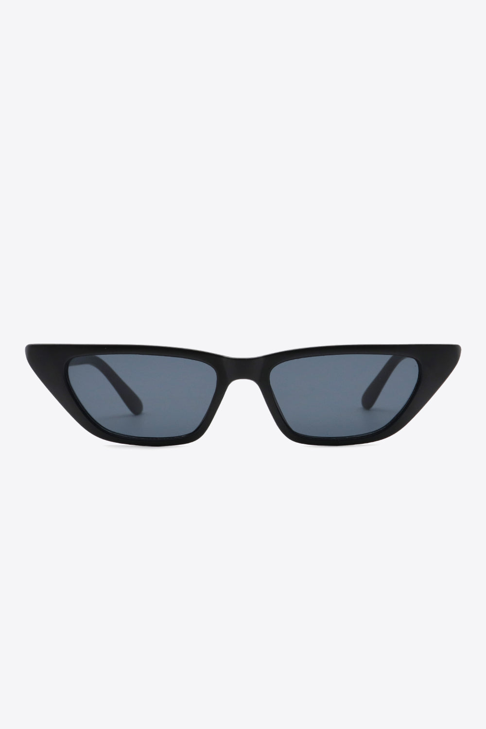 Black angular cat eye sunglasses with dark lenses