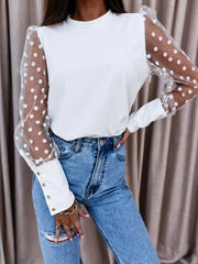Sheer Polka Dot Sleeve Top in Black, front view