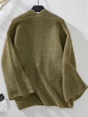 Chunky knit open front cardigan in moss with a textured stitch and relaxed fit.