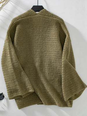 Chunky knit open front cardigan in moss with a textured stitch and relaxed fit.