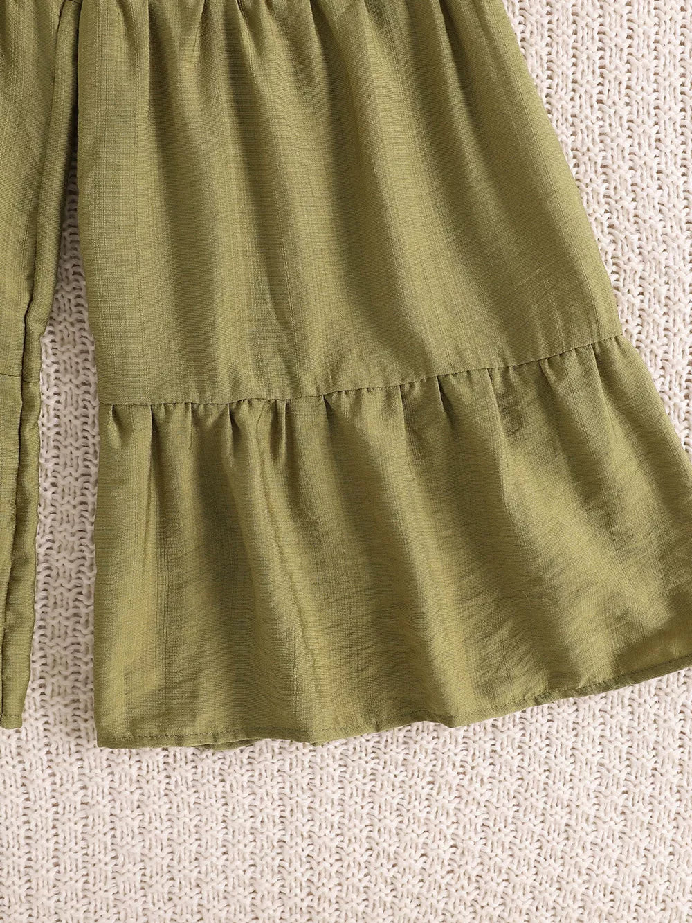 Children's Smocked Bow Cami And Pants Set in Olive, fabric detail