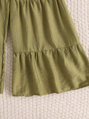 Children's Smocked Bow Cami And Pants Set in Olive, fabric detail
