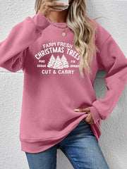 Graphic print crewneck sweatshirt in Blush Pink with a Christmas trees design.