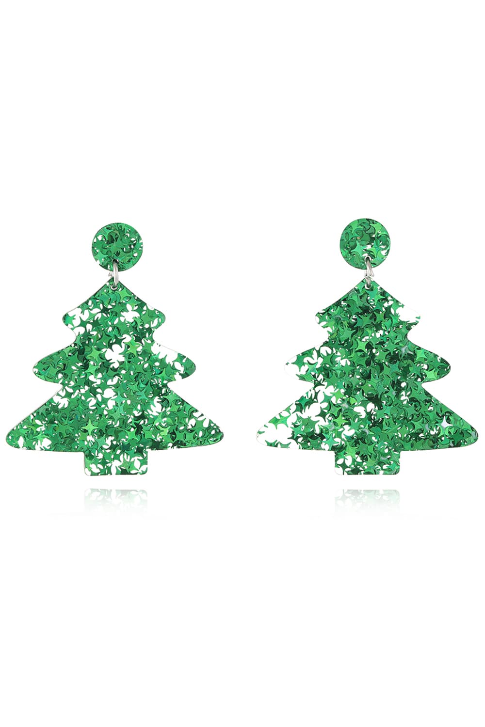 Green acrylic Christmas tree drop earrings with star glitter detail