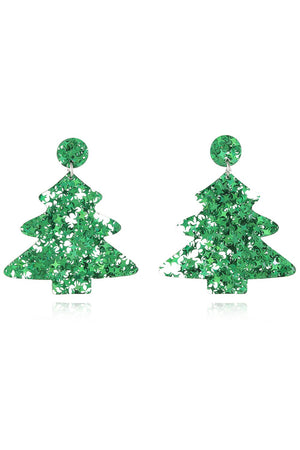 Green acrylic Christmas tree drop earrings with star glitter detail