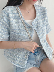 Pearl Button Short Sleeve Tweed Jacket, side view