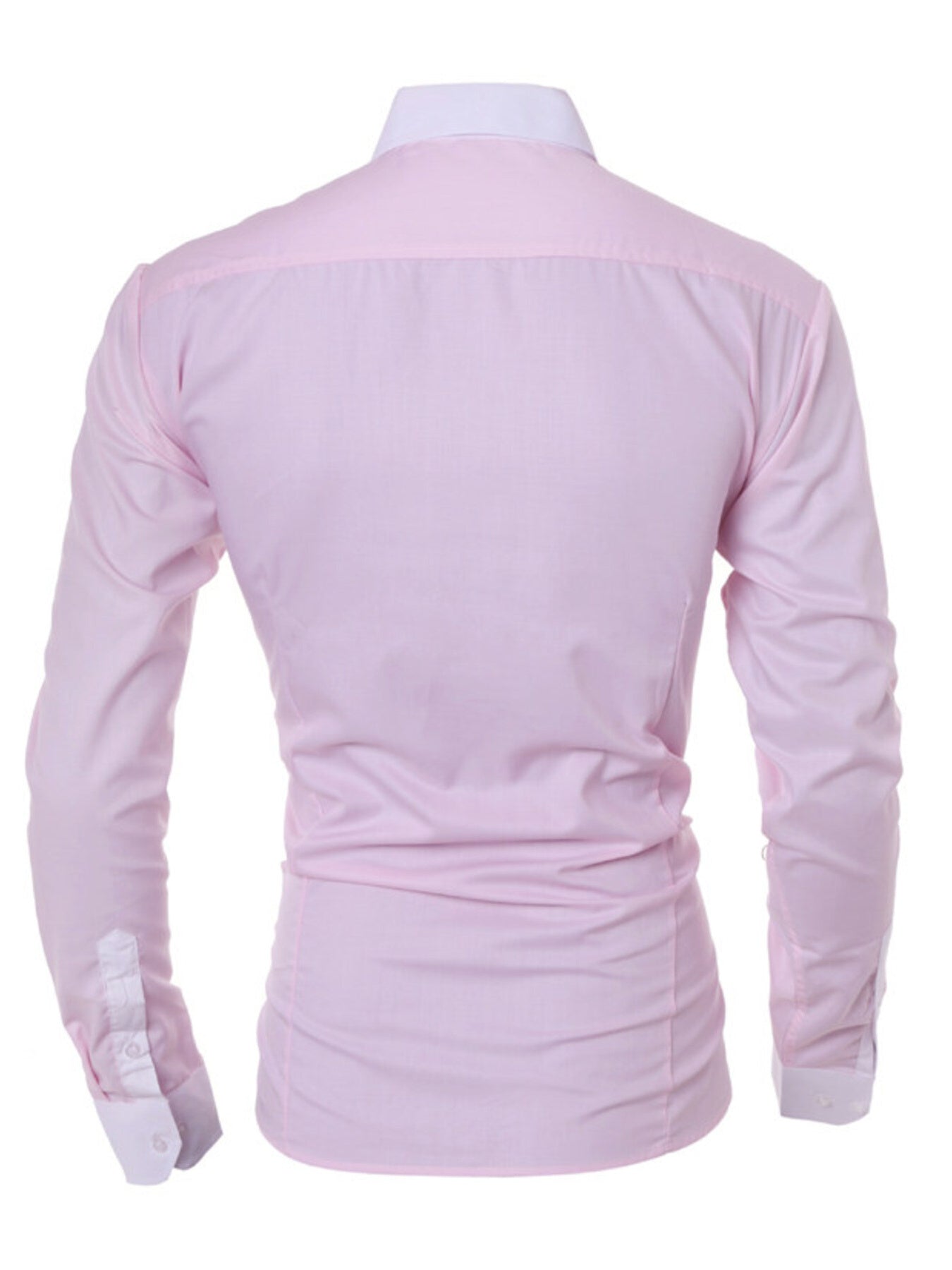 Men's pink slim fit long sleeve cotton shirt with white collar and cuffs.