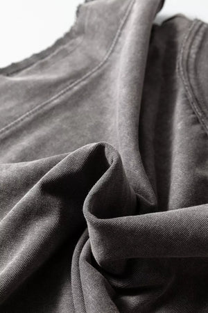 Relaxed mineral wash cotton tank top in grey with distressed neckline detail.