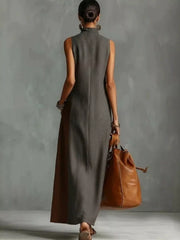 Color Block Mock Neck Sleeveless Maxi Dress Plus Size in Dark Gray, side view