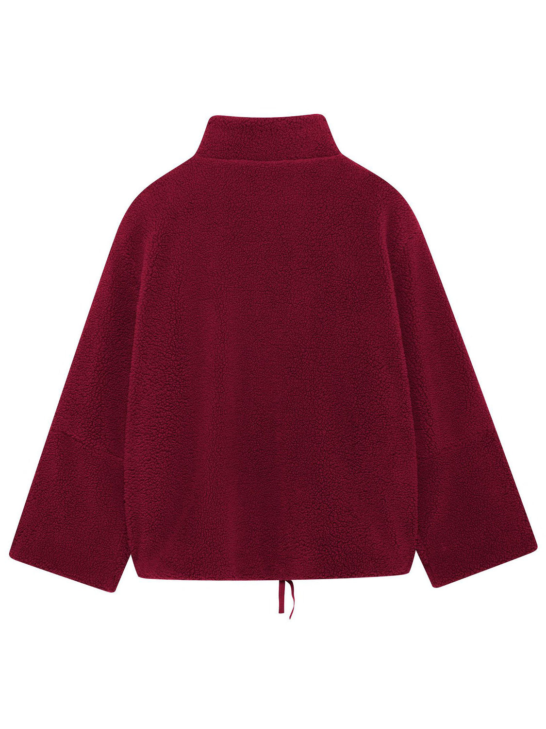 Burgundy sherpa stand-collar jacket with drawstring hem