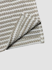 Maternity wide leg trousers in dark brown and white stripe waffle knit fabric.