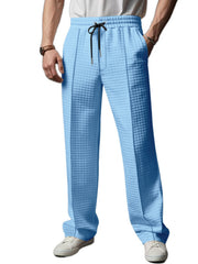 Light Blue textured drawstring sweatpants for men with a casual fit.