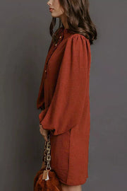 Solid Shift Long Sleeve Short Dress in Burgundy, close-up detail