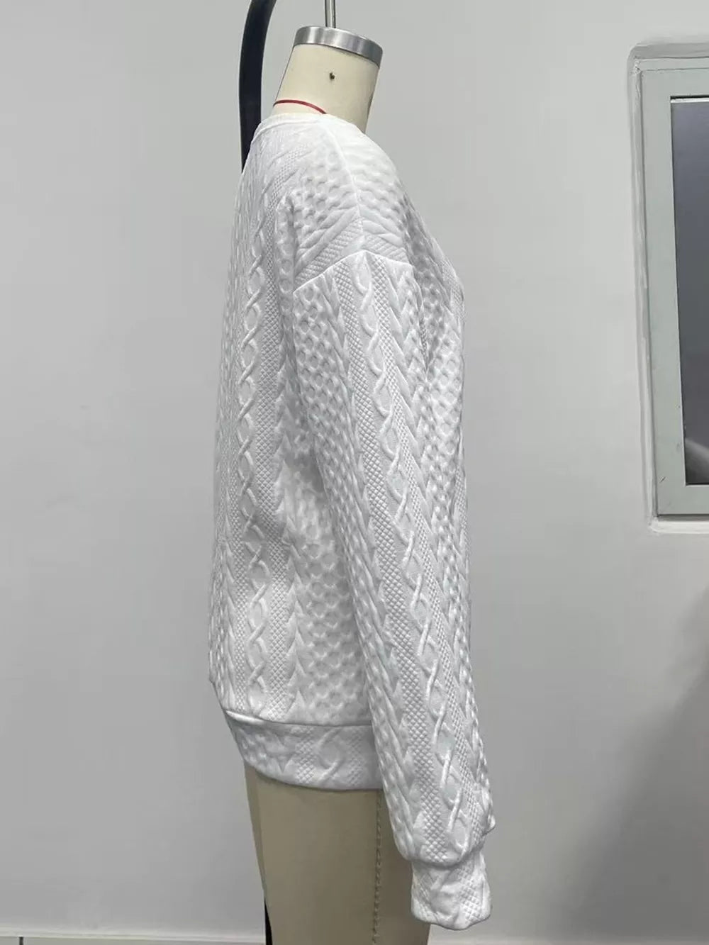 Textured Knit Crewneck Sweatshirt in White, alternate angle