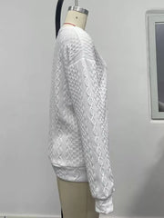 Textured Knit Crewneck Sweatshirt in White, alternate angle