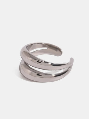 Silver double band open ring with smooth, polished finish