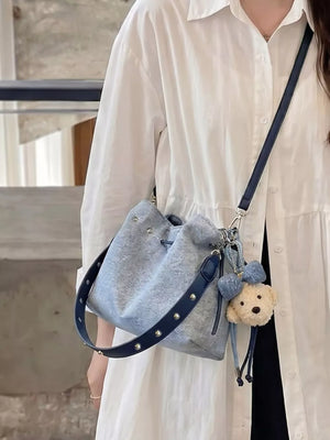 Bucket Crossbody Bag in Blue, front view