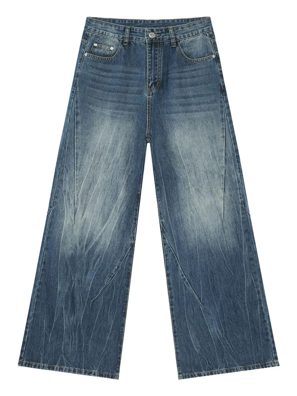 Electric Drift Wide Leg Jeans in Medium wash denim with distressed detailing and a relaxed fit.