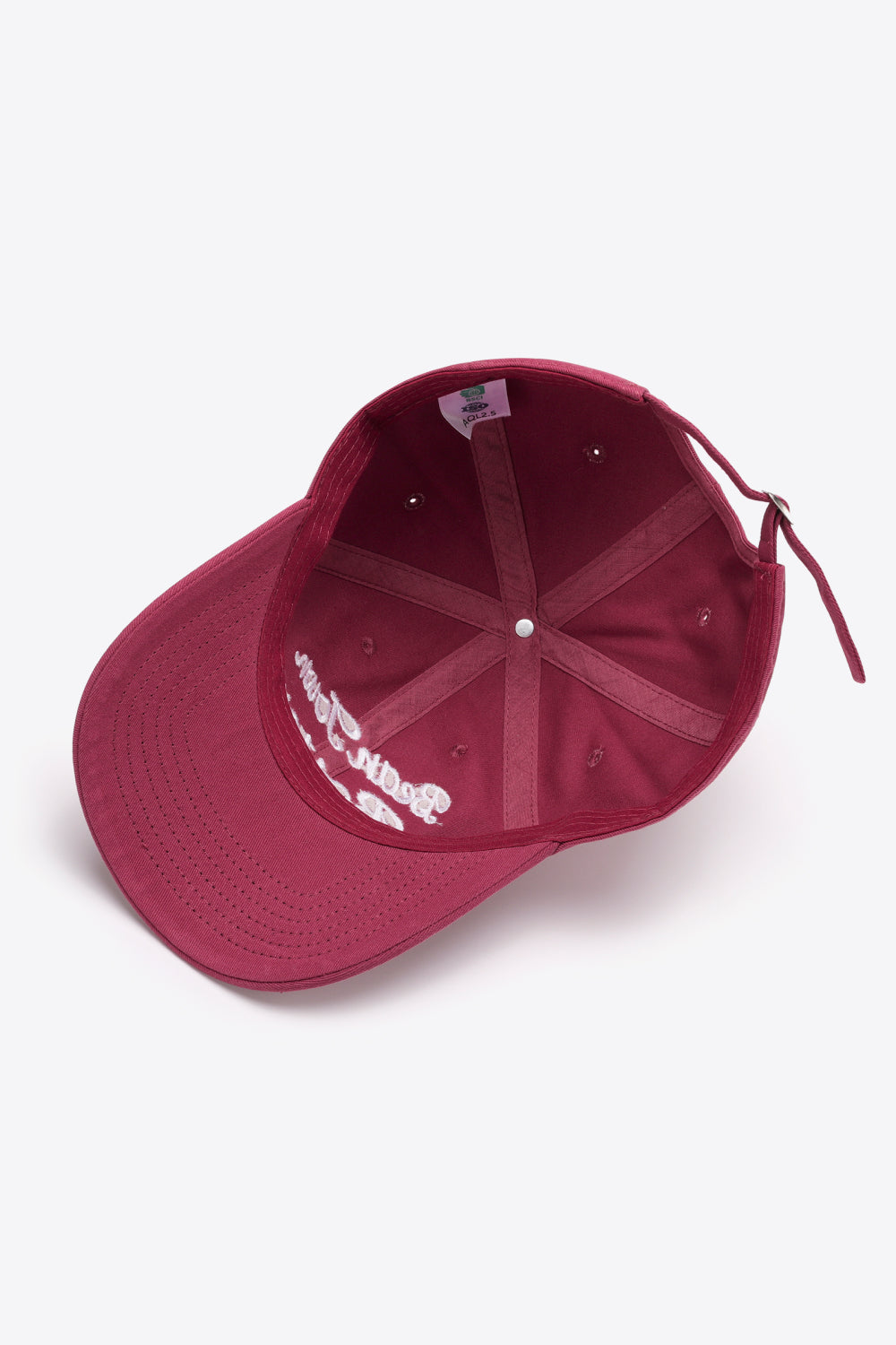 Deep Red baseball cap with white embroidered "Boston" script and adjustable strap.