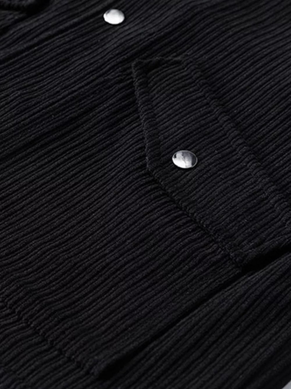 Men's Plus Size Corduroy Button Up Jacket in Black, back view