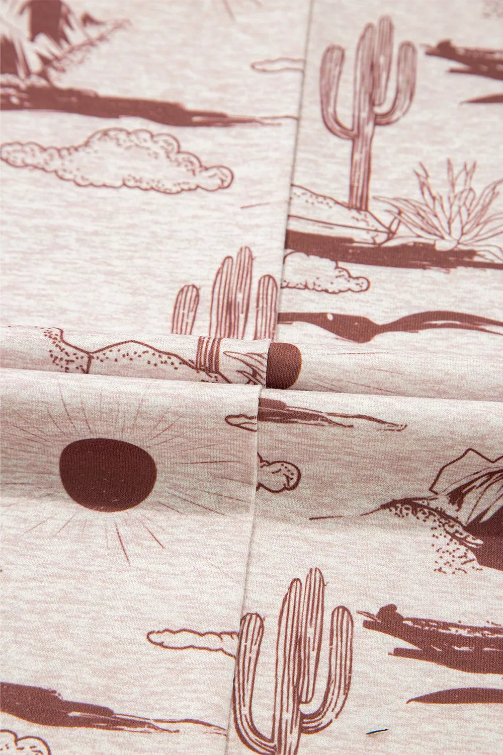 Desert Sand Print Short Sleeve Knit Top in Dust Storm, fit detail