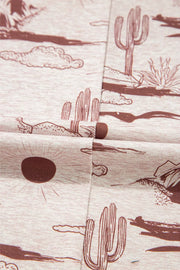 Desert Sand Print Short Sleeve Knit Top in Dust Storm, fit detail