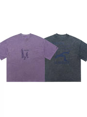 Purple and Snowflake Blue oversized cotton graphic tees with relaxed fit and crew neck.