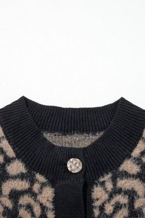 Leopard Print Knit Sleeveless Sweater Vest, back view