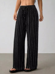 Striped Wide-leg Drawstring Pants, product detail