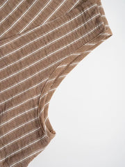 Chic striped two-piece set in camel with white pinstripes and a tie-front detail.