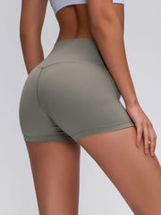Nova Rise High-Motion Shorts in Mocha, seamless V-cut back detail, high-waisted activewear shorts.