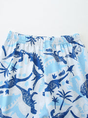 Baby blue dinosaur print pajama shorts with elastic waistband