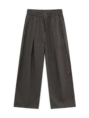 Plaid wide-leg relaxed fit joggers in grey with adjustable drawstring waist.