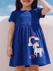 Children's Polka Dot Unicorn Rainbow Dress, front view