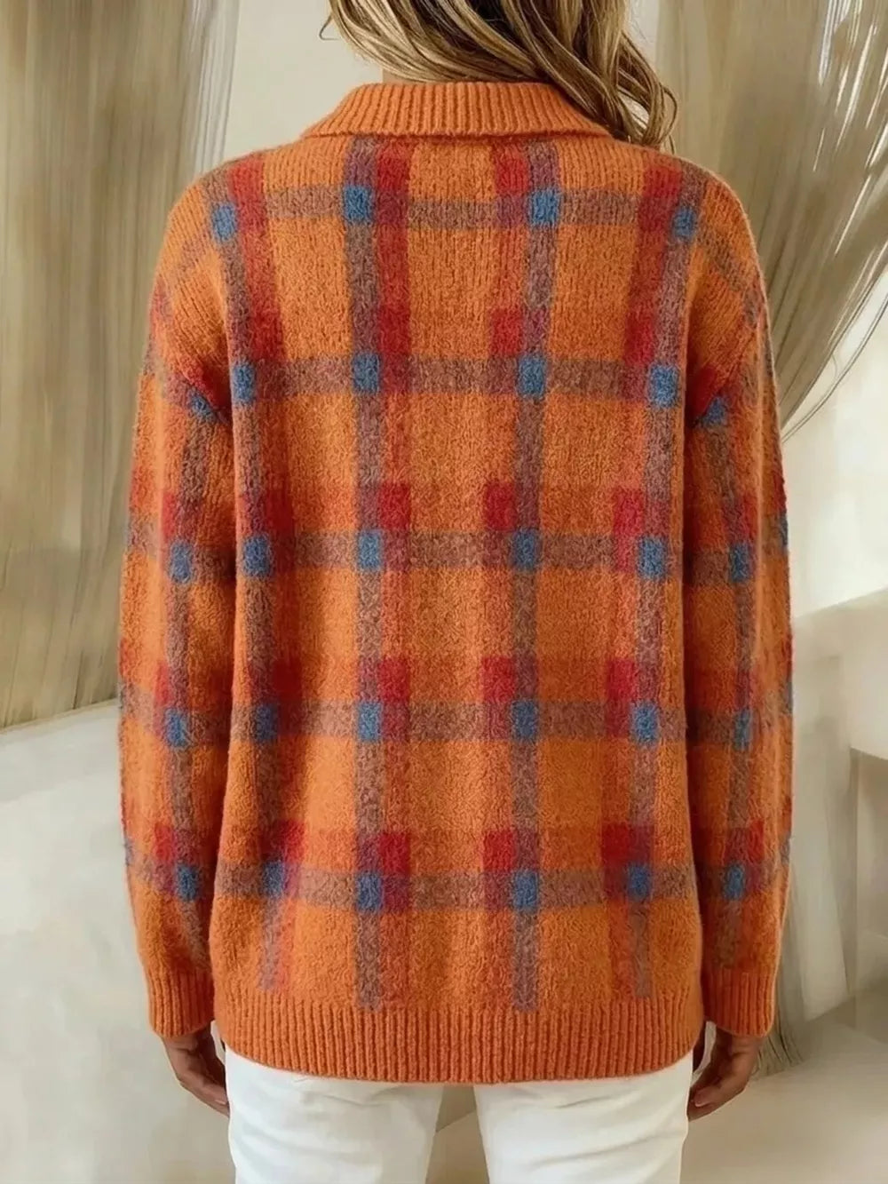 Plaid Button-up Cardigan, close-up detail