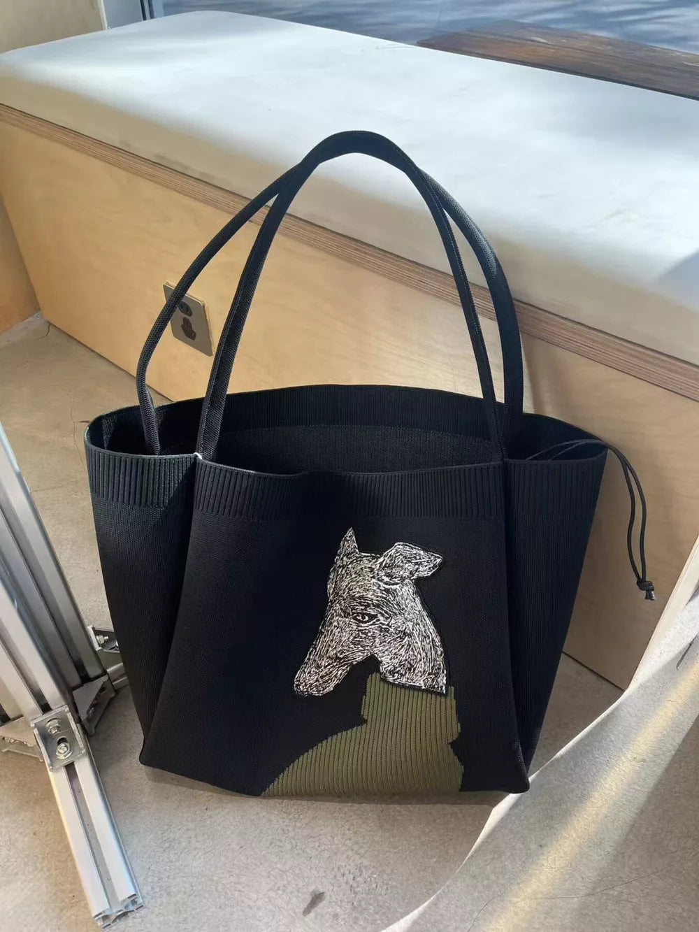 Dog Knit Shoulder Bag, back view