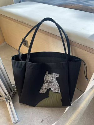 Dog Knit Shoulder Bag, back view